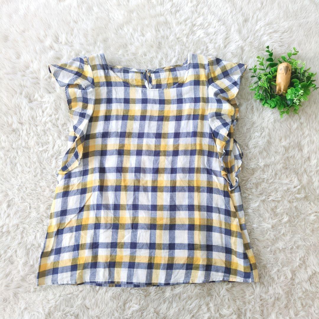 ROP PICNIC Blouse Yellow Ruffle Sleeve Check Pattern 38