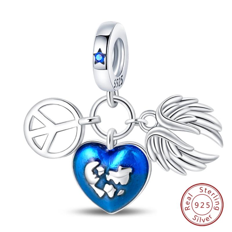 New Copper Heart Shaped Guardian Peace Dove Hope Angel Charms Beads Fit Qikaola Original Bracelets Diy Jewelry