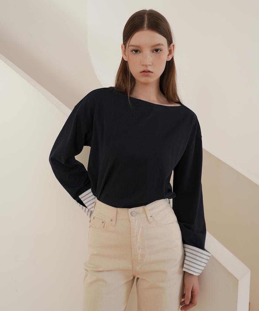PAUL&ALICE Boat Neck Cuff Tee / 2 Colors