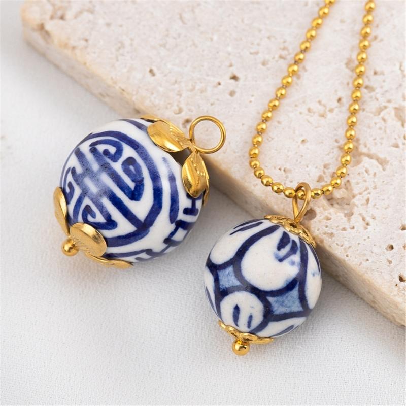 Traditional Auspicious Motif Ceramic DIY Accessories Combined With Sturdy Stainless Steel Components