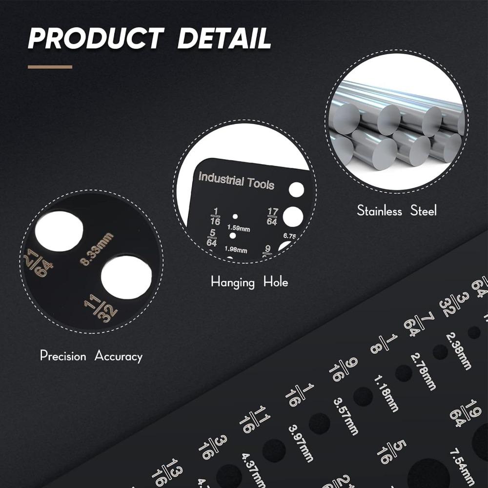 2 PCS Stainless Steel Drill Bit Gauge 29-Holes 1/16 Inch to 1/2 Inch Stainless Steel Drill Gauge Black Silver
