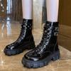 Fashion Women's Platform Patent Leather Boots Zipper Calf Short Leg Knight Boot Women Waterproof Round Toed Thick-soled Boot Botas Mujer