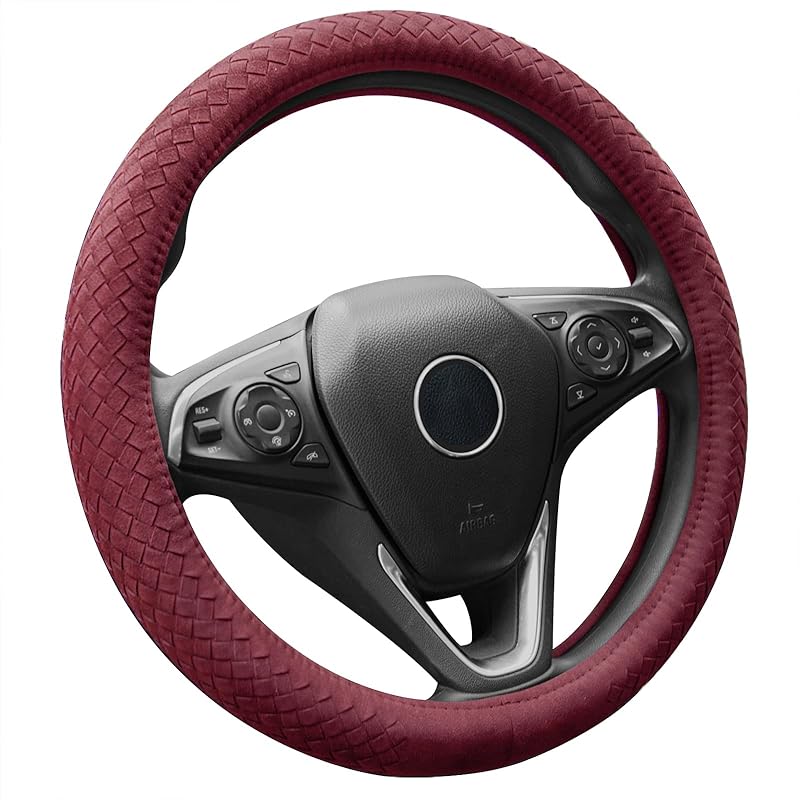Suede Steering Wheel Cover With Upgraded Silicone Inner Ring, Anti Heat, Breathable, Anti-Slip, Leather Universal 14.5 To 15 Inch Steering Wheel