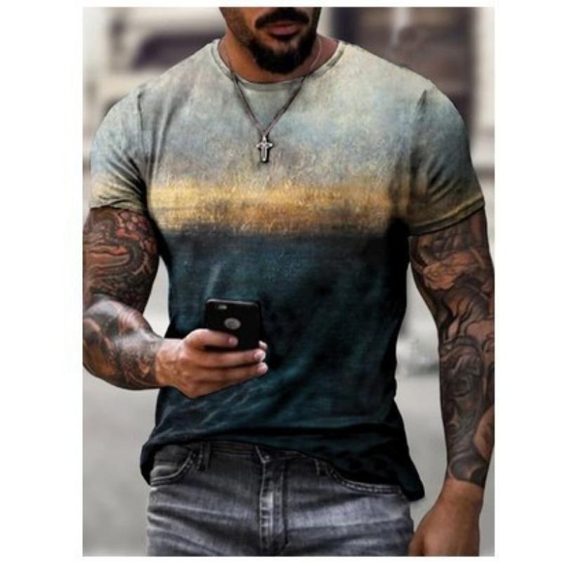 

Мужская повседневная футболка с круглым вырезом и короткими рукавами, облегающая, с цифровой печатью 6XL