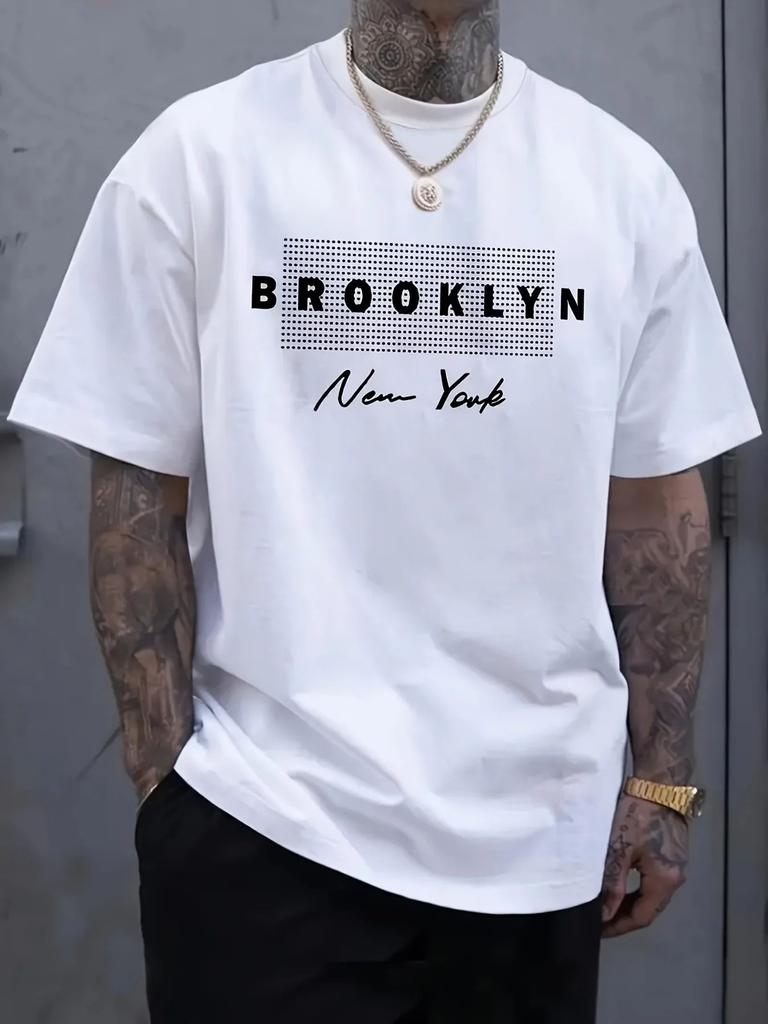The 2025 summer new mens Tshirt Brooklyn New York Mens Tshirt 3D printed pattern Polyester style Tshirt Round neck Summer c