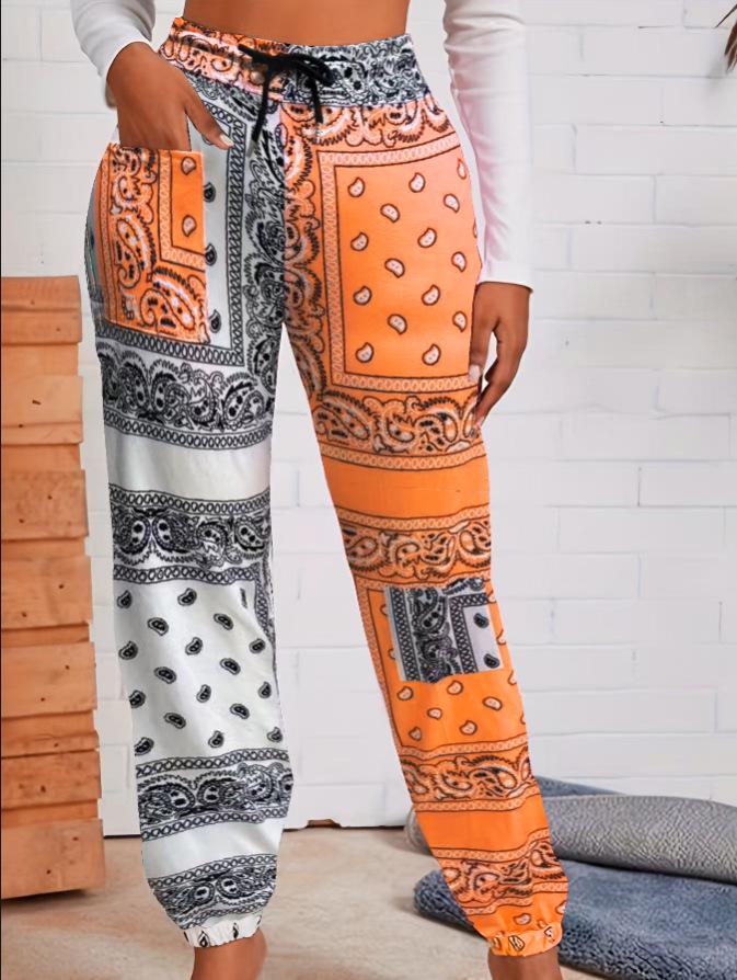 

Plus Size Cashew Patchwork Joggers for Women - Trendy Spring/Summer Casual Pants 4XL помаранчевий