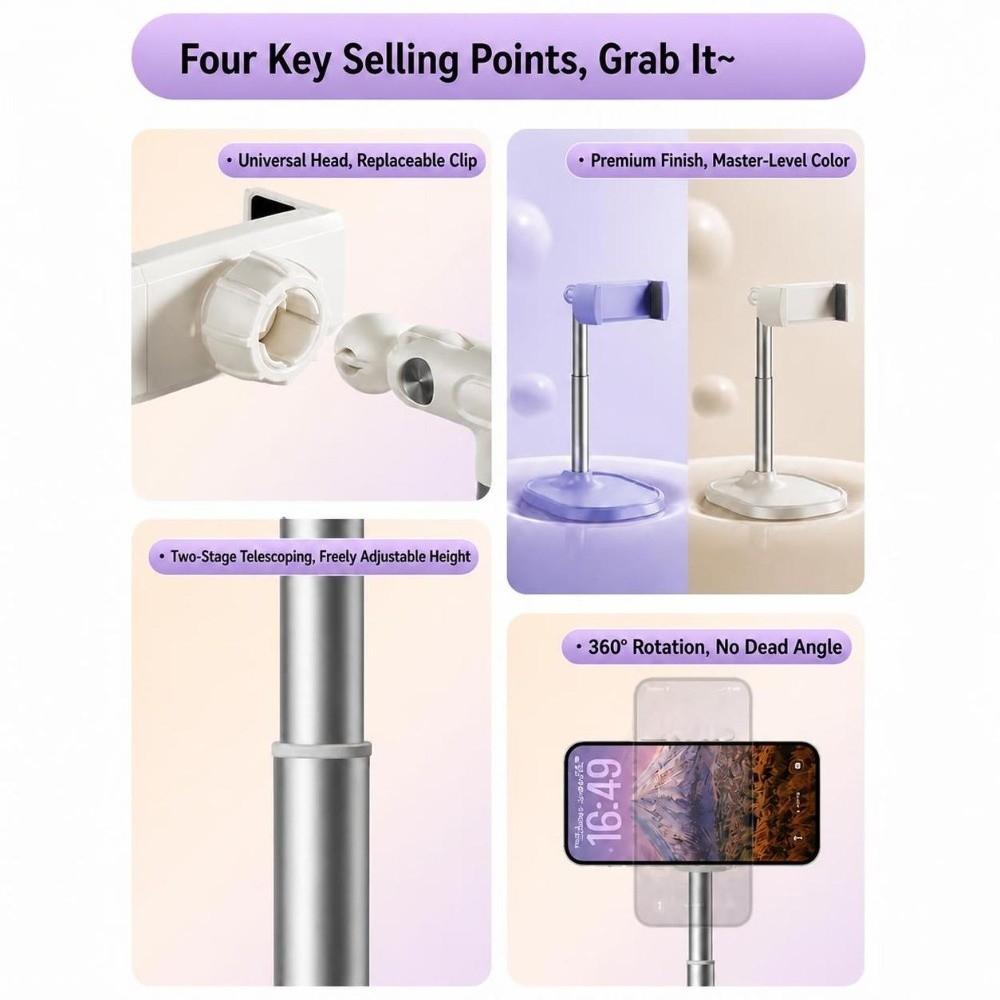 Rotating Mount Desktop Phone Holder Adjustable Height Magnetic Phone Stand Office Use