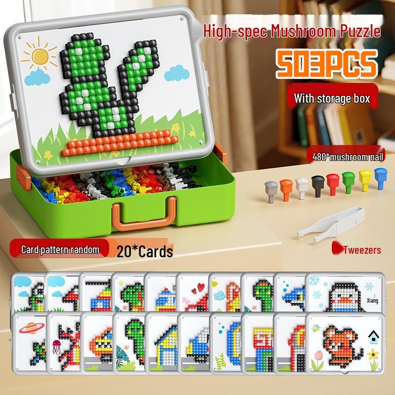 3D Mushroom Nails Puzzle Toy for Kids: DIY Educational Insert Board & Building Blocks