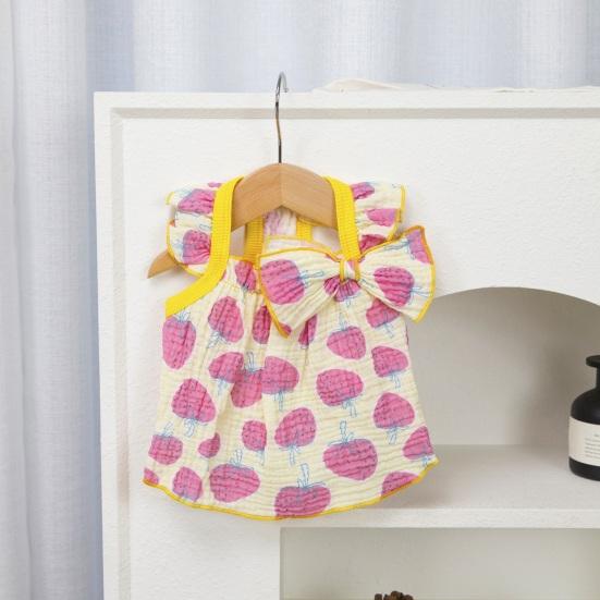 Cute Strawberry Pattern Dog Dress Ruffle Sleeveless Princess Dress with Bow Summer Breathable Puppy Outfit for Small Dogs Cats