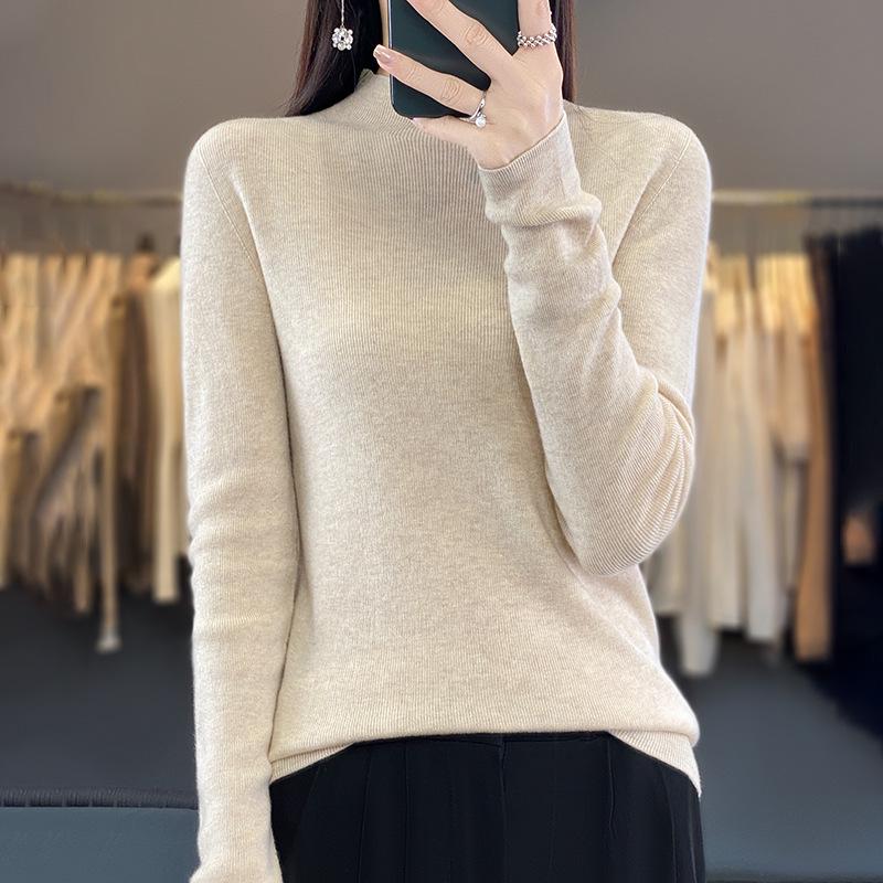 

Women s Wool Sweater: Loose, Slimming, Half High Neck, Comfortable Solid Color for Autumn/Winter 2XL