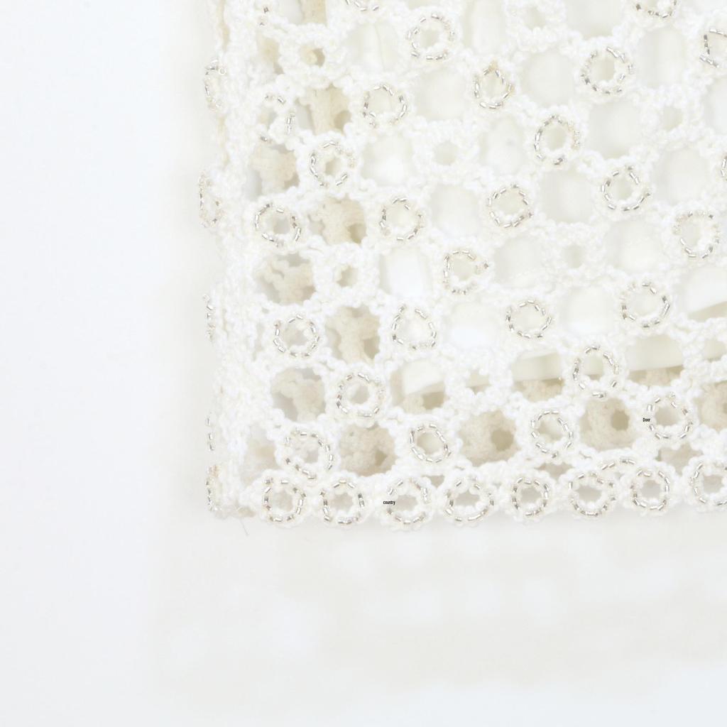 French Style Sleeveless White Knit Vest with Studded Detailing for Women