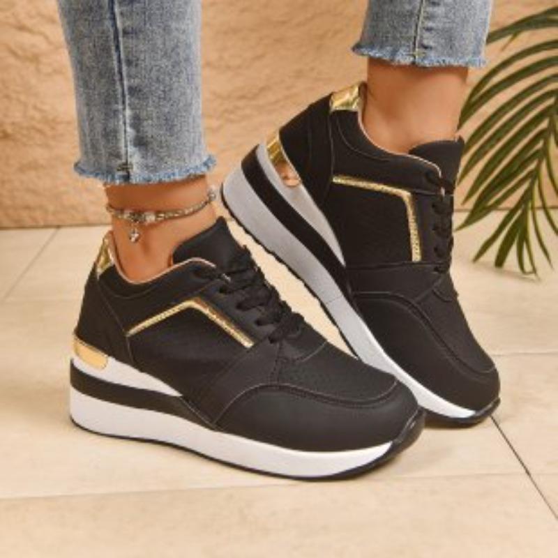 New Large-sized Sport Casual Shoes with Lace-up Wedge Heels and Thick Soles for Women