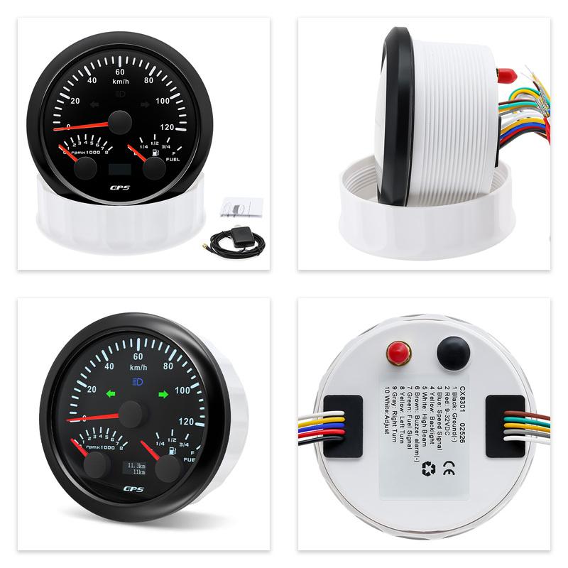 0-8000RPM Tachometer 85mm 3 in 1 Multifunctional  GPS Speedometer KMH MPH Fuel Level Meter 7 Colors Backlight 9-32V