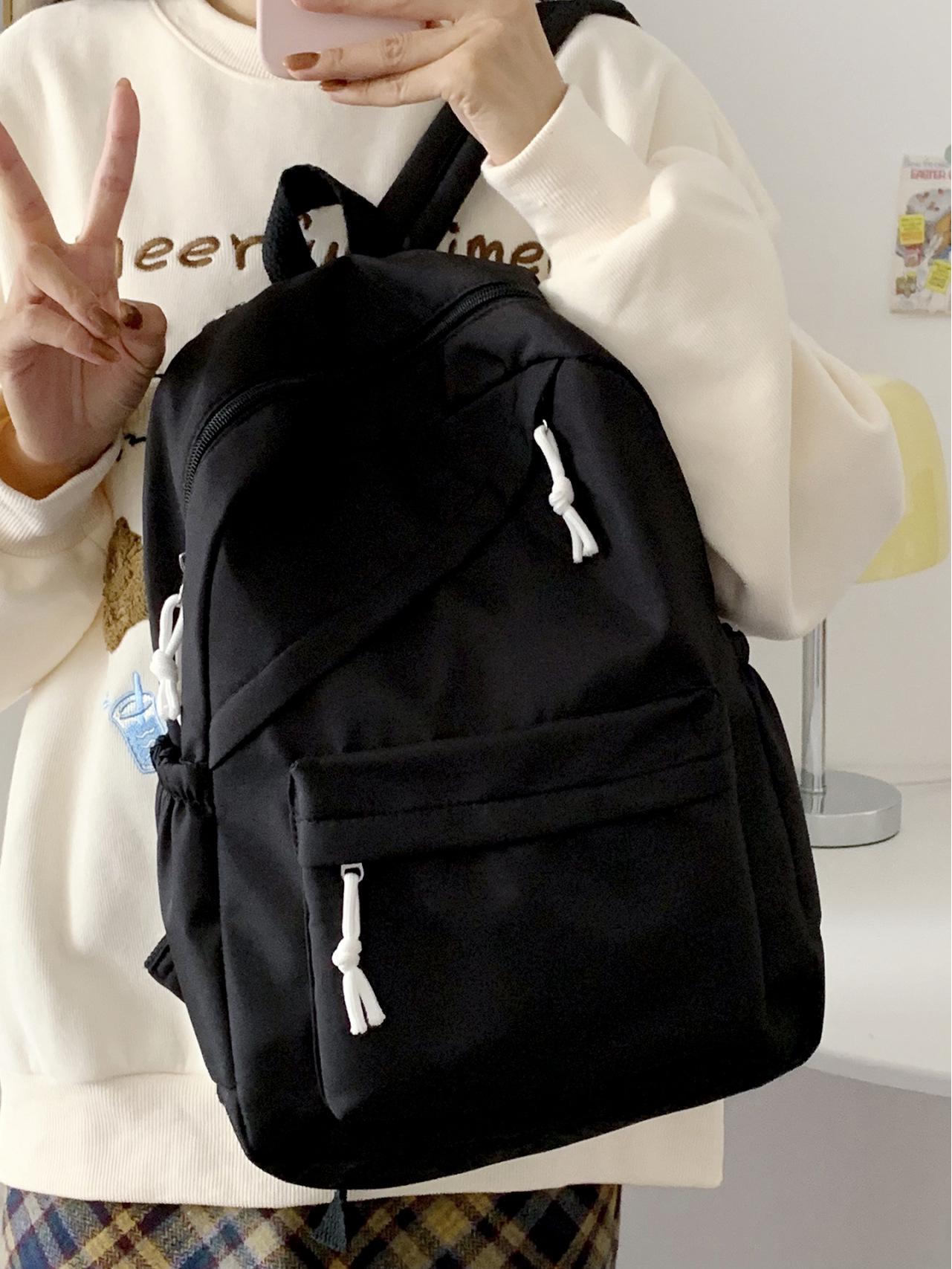 

Нейлоновый рюкзак для студентов в корейском стиле: Мода 2025, Легкий, Повседневный и Универсальный для Мужчин и Женщин чёрный