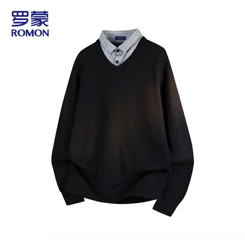Romon Men's Faux Two-Piece Knitted Sweater