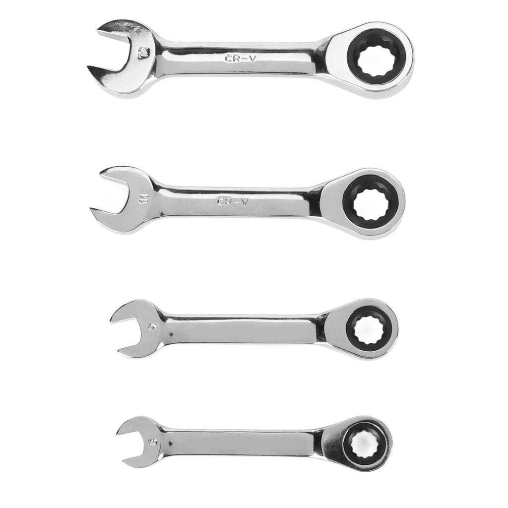 4pcs Short Ratcheting Wrench Set 72 Tooth 8mm 9mm 11mm 12mm Professional Short Wrench for Repair