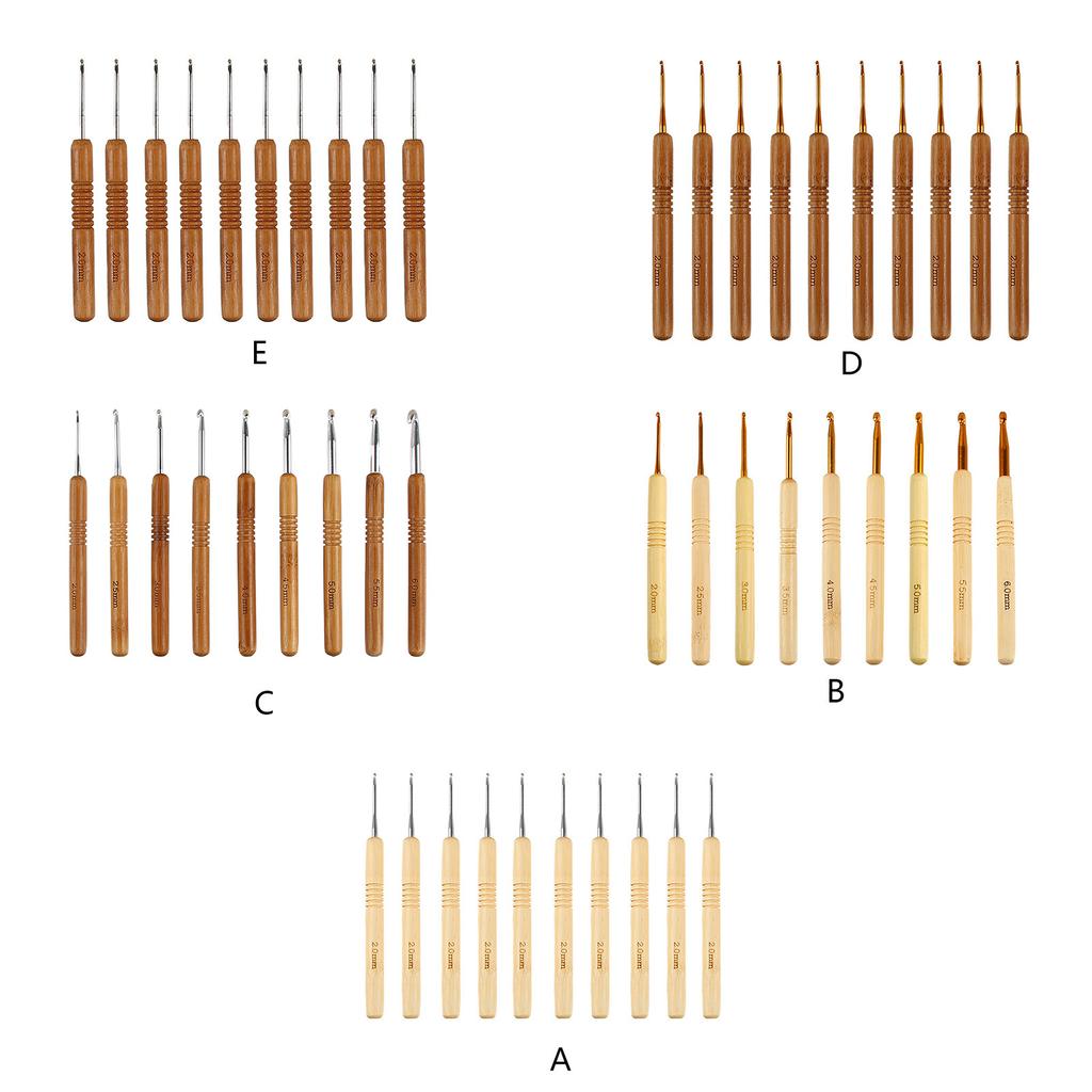 10PCS Crochet Hooks Set Ergonomic Wooden Grip Handles, Beginner Crochet Kits for Hand Stitching DIY Crochet Craft