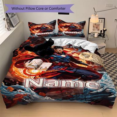 Juego de Ropa de Cama Mágico Guerrero con Nombre Personalizado de 3 Piezas Funda Nórdica Estampado HD Fundas de Almohada para Adolescentes Adultos Decoración de Dormitorio