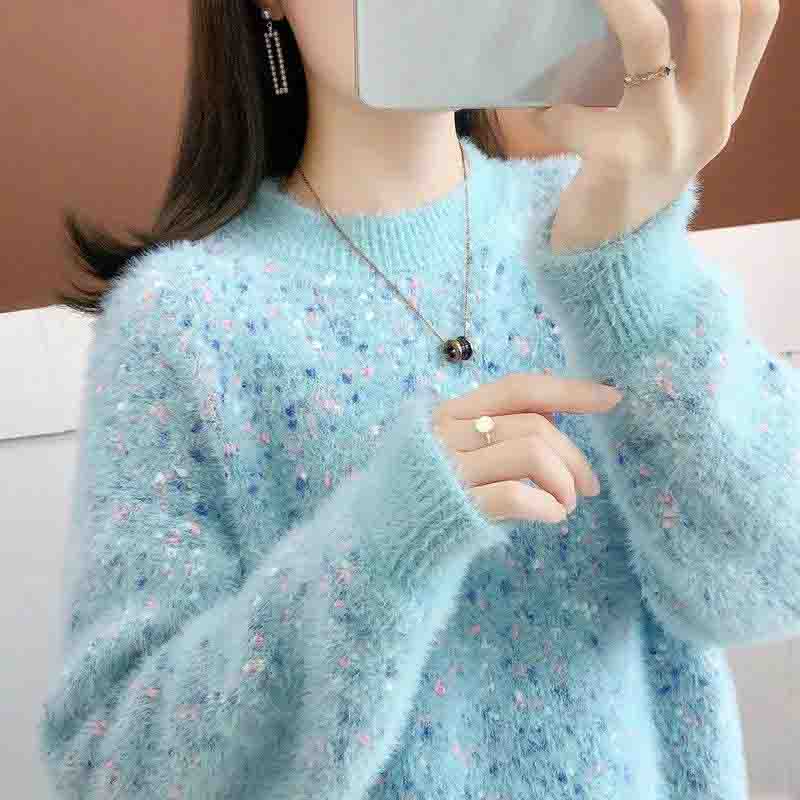 Mink Fleece Sweater Women's Autumn and Spring Loose Lazy Style Sweater Bottoming Shirt