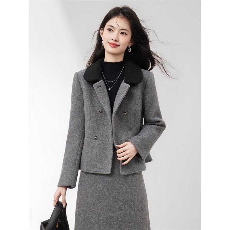 Xinfayu Contrast Lapel Wool Blend Short Coat