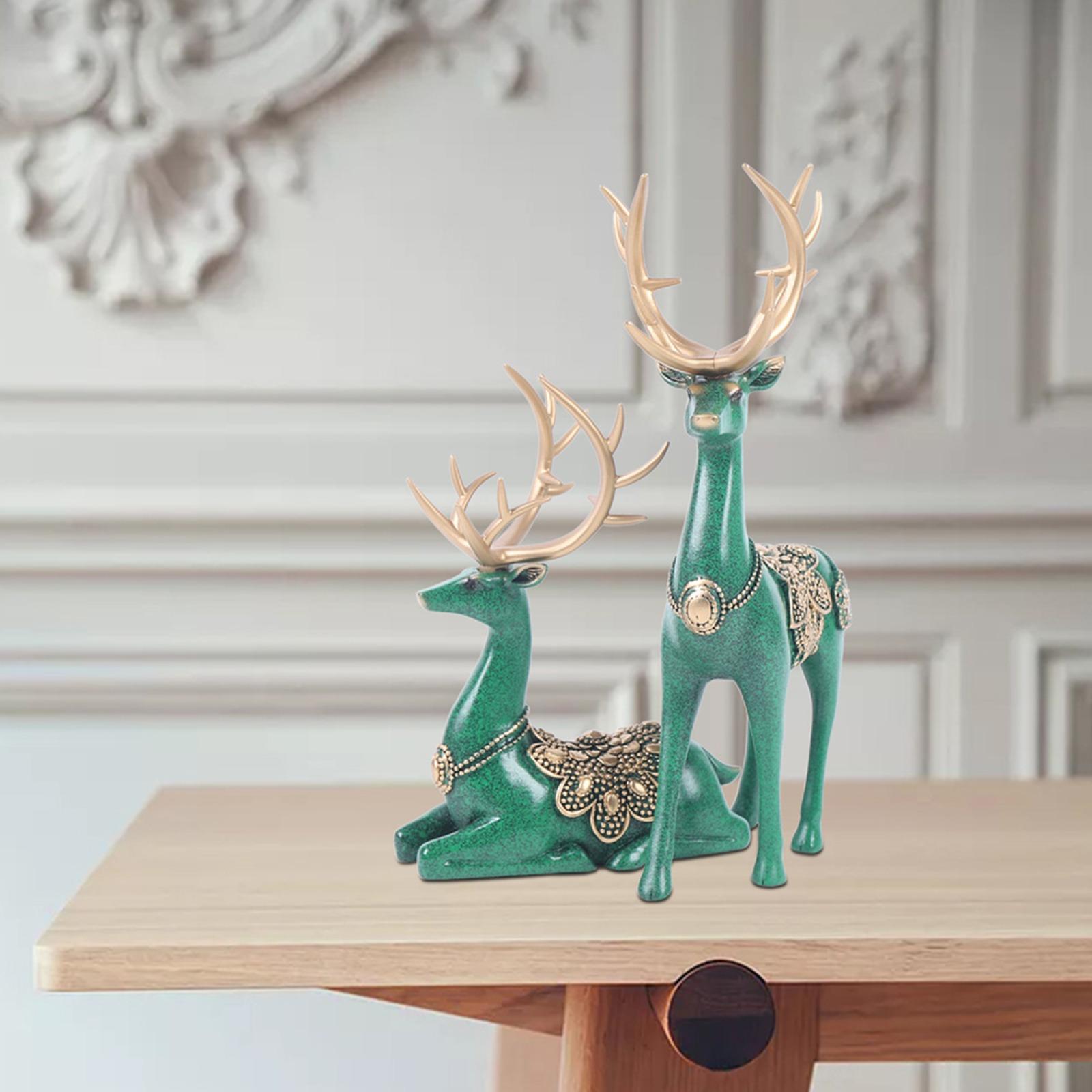 

Bymaocar Green / Blue Sika Deer Set, Home Decor Animal Ornaments Crafts, Christmas Reindeer Bookshelf Fireplace Miniature Model зелений