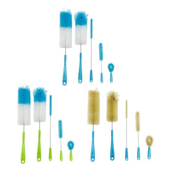 5Pcs/Set Long Handle Bottle Brushes Ergonomic Handle Beer Wine Decanter Bottle Cleaning Scrubber Kit