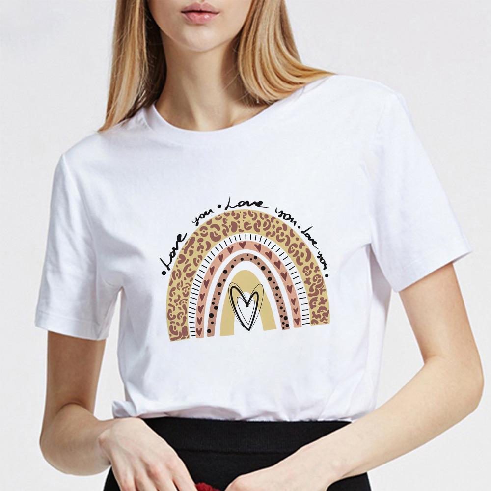 Leopard Love T Shirt Womens Kawaii Cartoon Print Summer O-Neck Female Tshirt Tops Graphic Funny Graphics Clothes Ladies Tshirt
