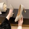 Sequins pointed high heels light mouth single shoes spring and summer new fashion women's shoes silver wedding banquet four seasons leather shoes