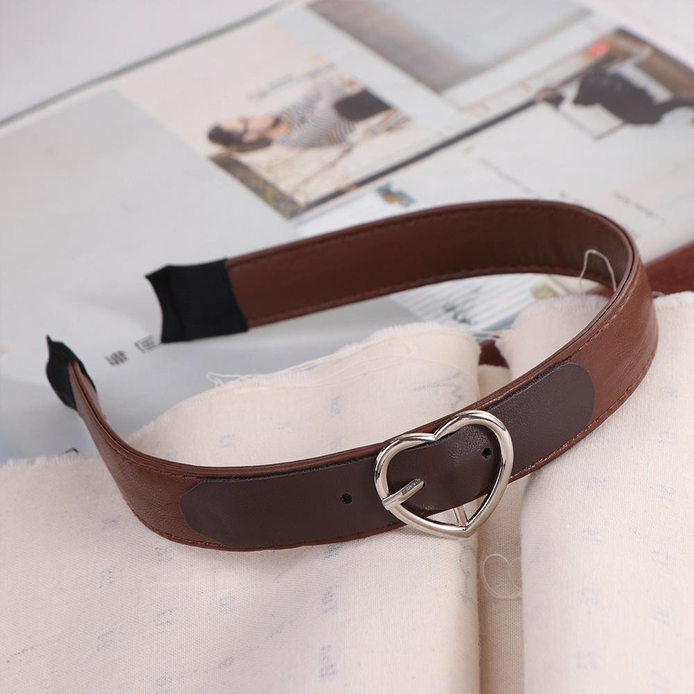 Wide Side Love Heart Hairband Hairband Women Hair Hoop Retro Leather Headband  Daily