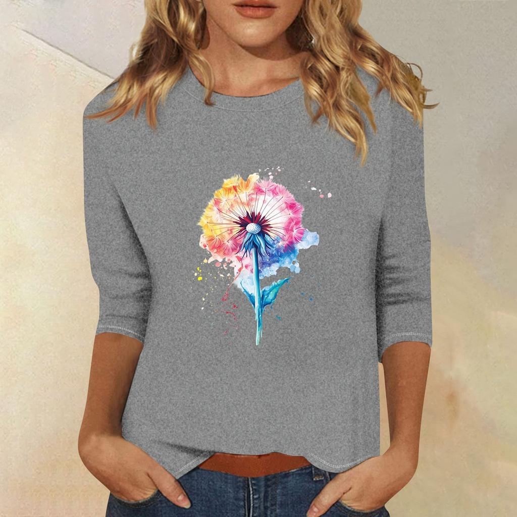3/4-Ärmel Oberteile für Damen T-Shirt Lässig Print Oberteile T-Shirt Rundhals Pullover Bluse