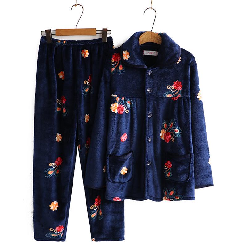 Women's Winter Warm Flannel Pajamas Set for Middle-Aged and Elderly - Cozy Granny Home Wear for Autumn and Winter