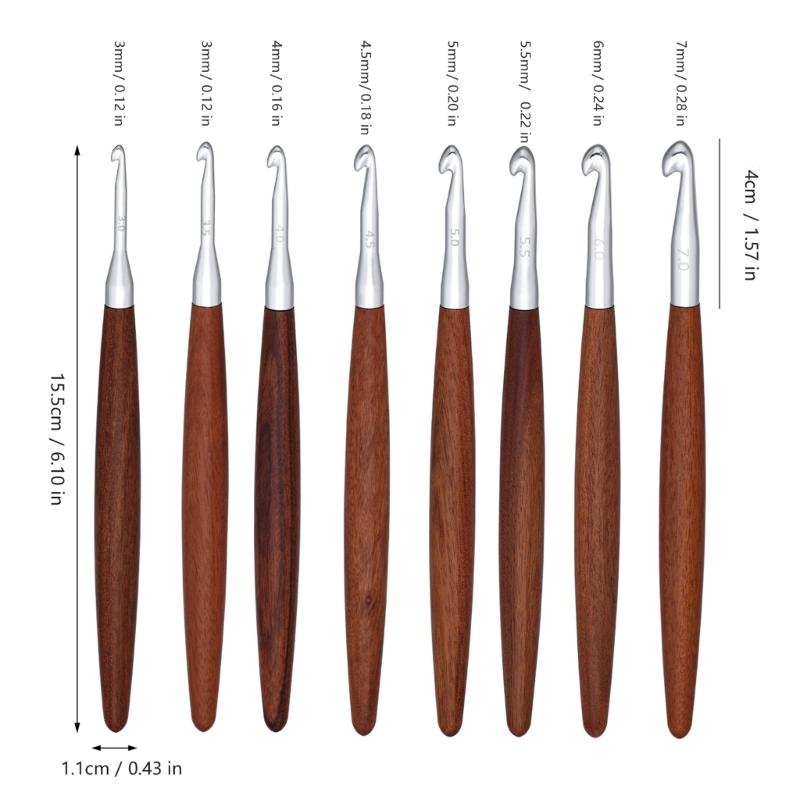 8Pcs Aluminium Crochet Hook for Knitting Ergonomic Wood Handle Crochet Hooks Yarn Craft Tool for Crocheting 3.0-7.0mm