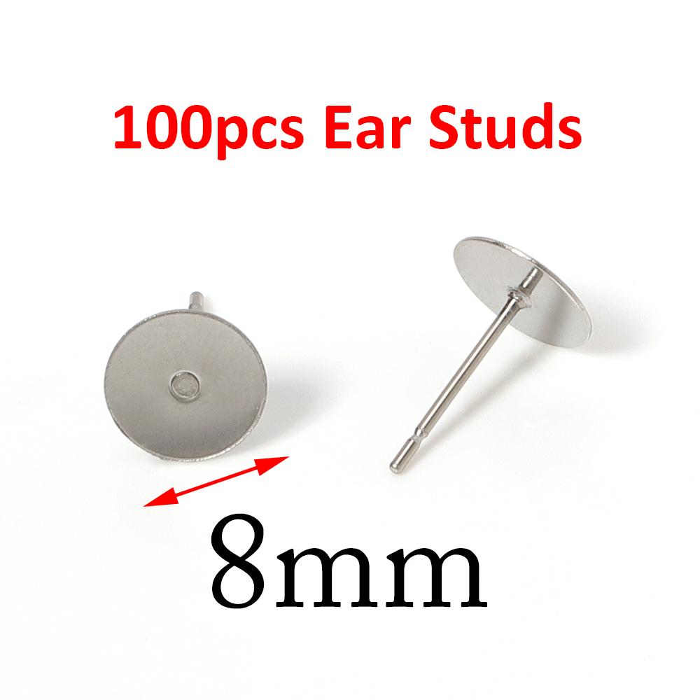 100pcs Gold Color 316L Stainless Steel Earring Studs DIY Ear Blank Post Pins 3-12mm Flat Round Tray Base Ear Jewelry Making DIY