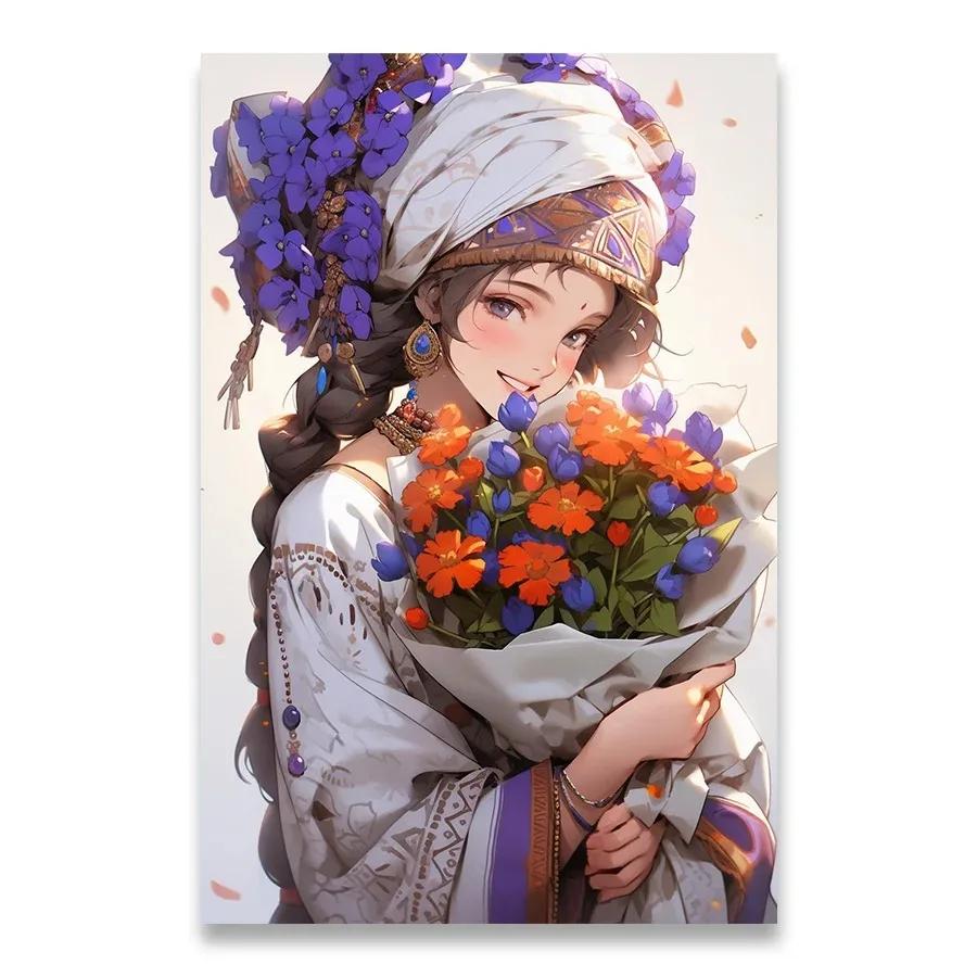 A Girl Who Loves Flowers Decorative Painting Minimalist Aesthetics Print Canvas Painting for Living Room Modern Home Decor