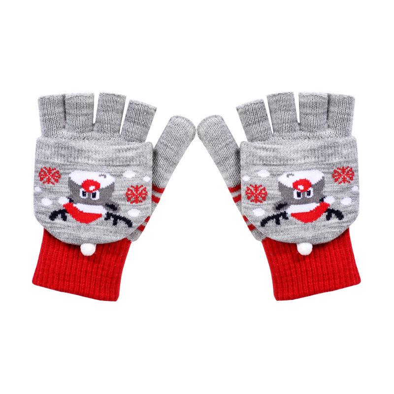 Christmas Women Gloves Winter Half Finger Flip Lady Cute Youth Warm Knitting Wool Students Writing Game Fingerless Mittens