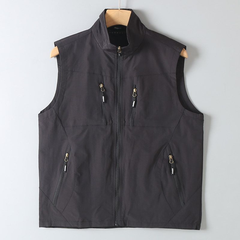 Trade Export Tail Goods Spring and Autumn Men's Multi-pockets Design Quick-Drying Breathable Stand Collar Casual All-matching Sleeveless Vest Vest