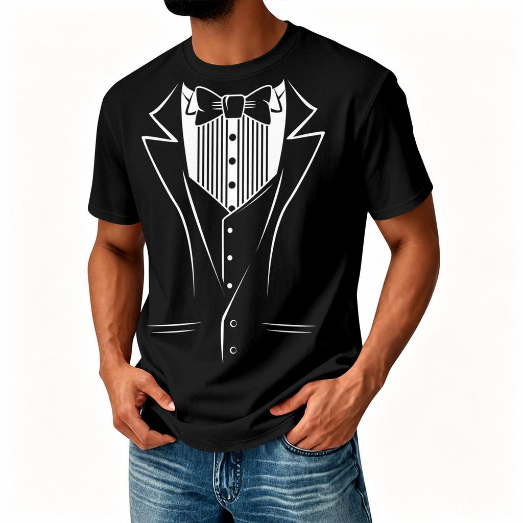 Men's Novelty Tuxedo Print Short Sleeve T-Shirt, Neck Casual Summer Top