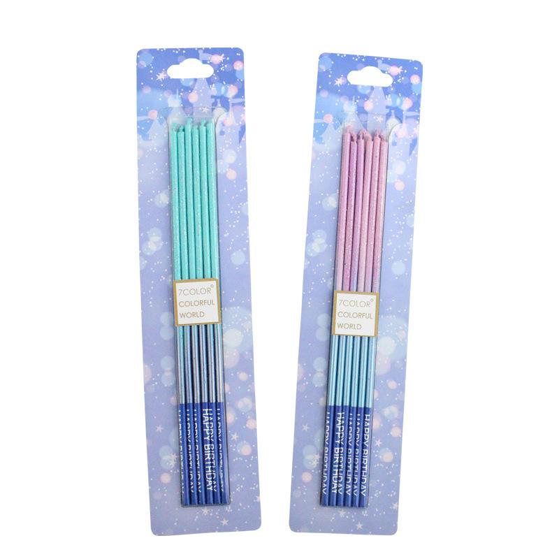Gradient Glitter Slender Pencil Birthday Candle Creative Dreamy Pink and Blue Color Party Decoration Baking Supplies