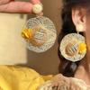 Flower Rattan Weave Earrings Vacation Style Bohemian Drop Earrings Straw Hat Earring  Wedding