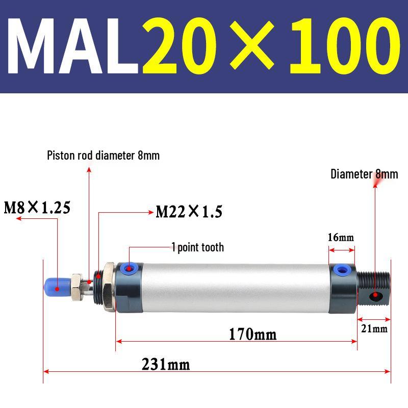 Mini Aluminum Alloy Pneumatic Cylinder - Round, Sizes 16/20/25/32/40 x 25/50/75/100/200