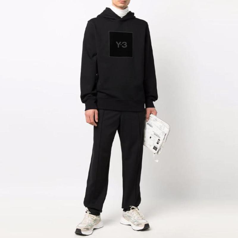 Y-3 Men's Solid Color Logo Print Pullover Hoodie Black HB3322