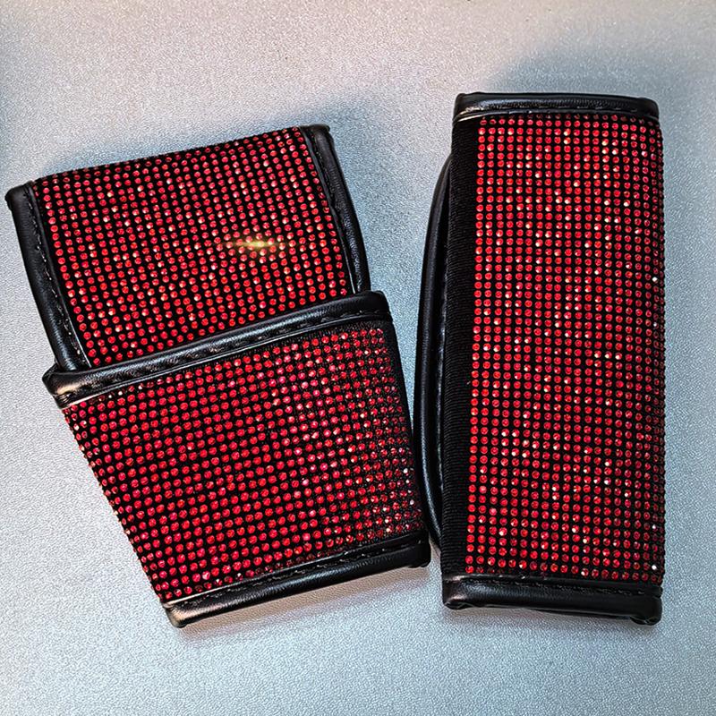 Rhinestone Car Shift Gear Cover Handbrake Cover Leather Auto Anti-slip Protector Decoration Universal Car Accessories Interior