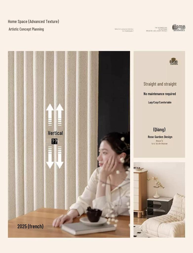 Tende oscuranti in ciniglia 2026: Jacquard Rose Crema Francese con Pizzo - Lussuoso Arredo Camera da Letto