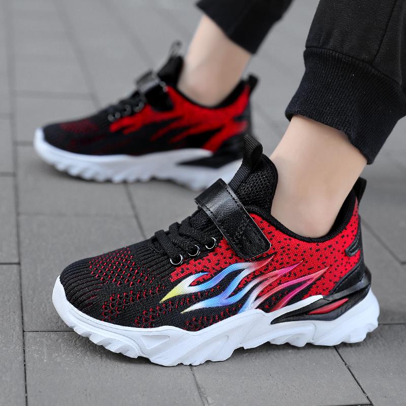 Dětské létající tkané duté prodyšné sportovní běžecké boty venkovní plamen dětské boty