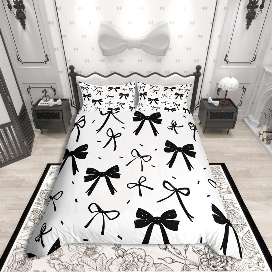 Homewish Kawaii Ribbon Bowknot Duvet Cover SetDreamy Princess Bedding SetCartoon Bow Comforter Cover Set