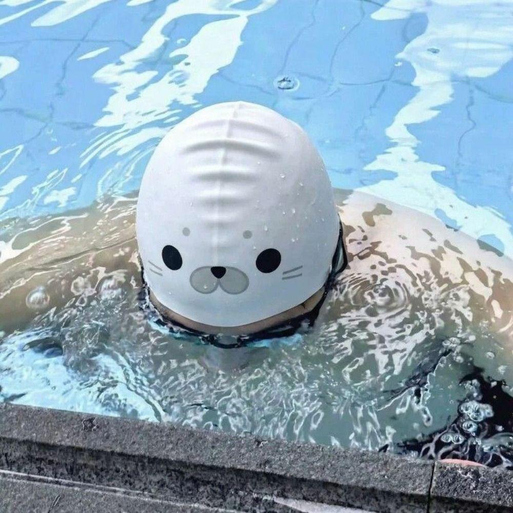 Waterproof Silicone Swimming Hat Ear Protection Cartoon Swim Cap Seal Swim Cap For Adults