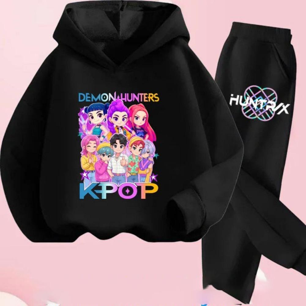 KPop Demon Hunters Hoodie Set Girls Fashion Casual Sweatshirt Movie New Kid K-Pop Demon Hunters Hooded Suit Clothes