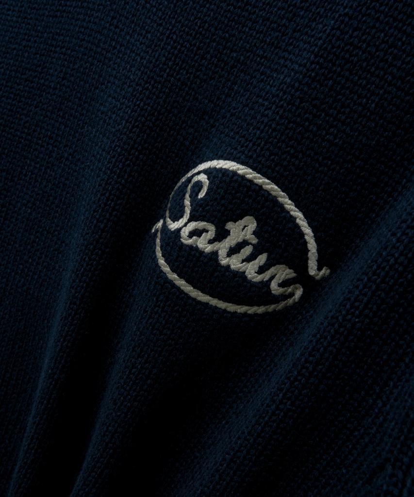 Seteo Rope Logo Embroidered V-Neck Knit Navy