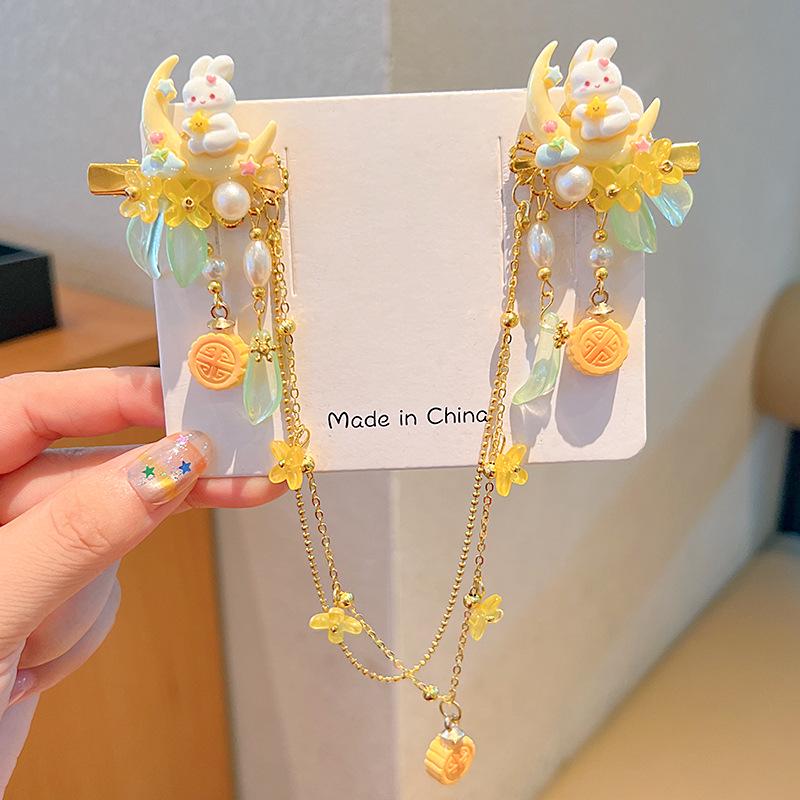 Mid-Autumn Hanfu Fairy Hair Clip - Women's & Children's Ancient Style Floral Tassel, Sweet Accessory for Girls