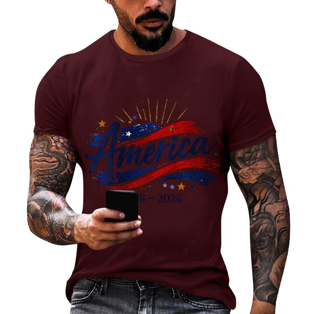 Men's Loose And Casual Flag-print T-shirt, Short Sleeve Shirt